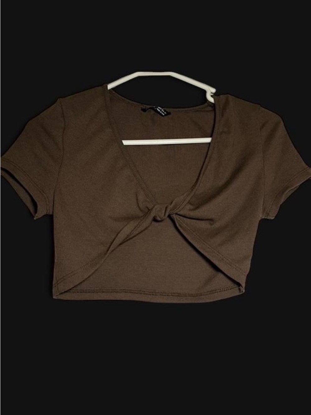 SHEIN Brown Plunging Neck Twist Crop Top
